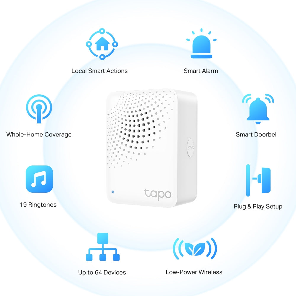 TP-Link Tapo H100 Smart Hub with Chime, Smart Alarm and Doorbell | Connects Up to 64 Devices TP-Link Tapo H100 Smart Hub with Chime, Smart Alarm and Doorbell | Connects Up to 64 Devices